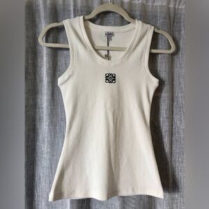 Loewe White Ribbed Tank with Central Anagram Logo